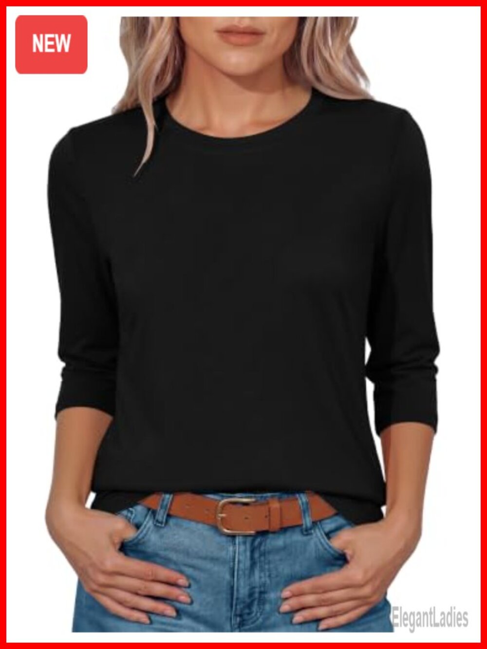 Womens 3/4 Sleeve Loose Fit Crew Neck Summer Tee